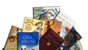 A fan display of a bunch of books by Jane Yolen